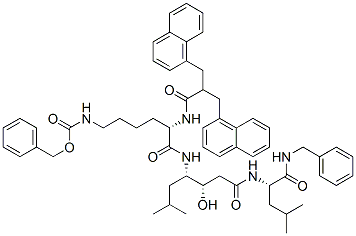 (4S,8S,9S,12S)-12-[2-(1-Naphtylmethyl)-3-(1-naphtyl)propionylamino]-3,6,11-trioxo-4,9-diisobutyl-8-hydroxy-1-phenyl-2,5,10,17-tetraazaoctadecane-18-oic acid benzyl ester