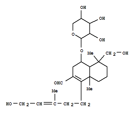 2-Naphthalenecarboxaldehyde,4-(a-L-arabinopyranosyloxy)-3,4,4a,5,6,7,8,8a-octahydro-5-(hydroxymethyl)-1-(5-hydroxy-3-methyl-3-pentenyl)-5,8a-dimethyl-,[4S-[1(E),4a,4aa,5b,8ab]]-
