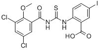 2-[[[(3,5-DICHLORO-2-METHOXYBENZOYL)AMINO]THIOXOMETHYL]AMINO]-5-IODO-BENZOIC ACID