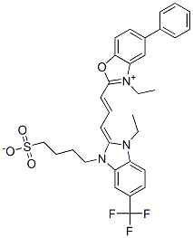3-ethyl-2-[3-[1-ethyl-1,3-dihydro-3-(4-sulphonatobutyl)-5-(trifluoromethyl)-2H-benzimidazol-2-ylidene]prop-1-enyl]-5-phenylbenzoxazolium