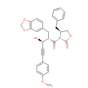 2-Oxazolidinone,3-[(2S,3S)-2-(1,3-benzodioxol-5-ylmethyl)-3-hydroxy-5-(4-methoxyphenyl)-1-oxo-4-pentynyl]-4-(phenylmethyl)-, (4S)-
