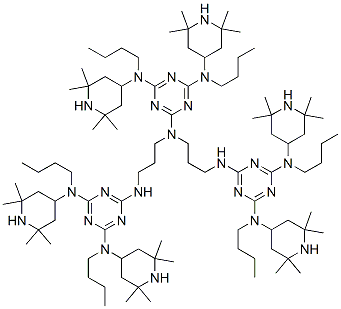 N2,N2-bis[3-[[4,6-bis[butyl(2,2,6,6-tetramethyl-4-piperidyl)amino]-1,3,5-triazin-2-yl]amino]propyl]-N4,N6-dibutyl-N4,N6-bis(2,2,6,6-tetramethyl-4-piperidyl)-1,3,5-triazine-2,4,6-triamine
