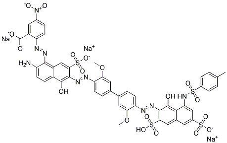 Benzoic acid, 2-[[2-amino-5-hydroxy-6-[[4-[[1-hydroxy-8-[[(4-methylphenyl)sulfonyl]amino]-3,6-disulfo-2-naphthalenyl]azo]-3,3-dimethoxy[1,1-biphenyl]-4-yl]azo]-7-sulfo-1-naphthalenyl]azo]-5-nitro-, trisodium salt