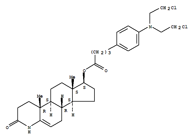 17-hydroxy-4-aza-A-nor-5-androsten-3-one (4-N,N-bis(2-chloroethylamino)phenyl)butyrate molecular structure