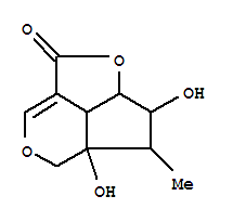 1H-2,6-Dioxacyclopent[cd]inden-1-one,2a,3,4,4a,5,7b-hexahydro-3,4a-dihydroxy-4-methyl-, [2aR-(2aa,3b,4a,4aa,7ba)]- molecular structure