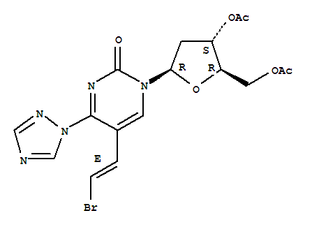 5-[(E)-2-bromoethenyl]-1-(3,5-di-O-acetyl-2-deoxy-beta-D-erythro-pentofuranosyl)-4-(1H-1,2,4-triazol-1-yl)pyrimidin-2(1H)-one molecular structure