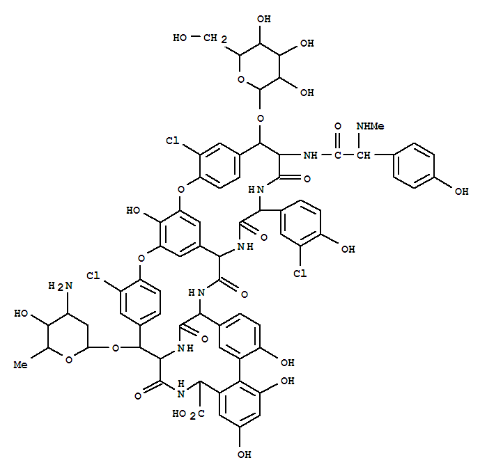 Avoparcinonea, 22-O-(3-amino-2,3,6-trideoxy-a-L-ribo-hexopyranosyl)-10,49-dichloro-7-O-a-D-mannopyranosyl- molecular structure