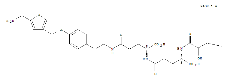 L-Glutamine,N-[2-[4-[[5-(aminomethyl)-3-furanyl]methoxy]phenyl]ethyl]-N2-[N-(4,5,7-tricarboxy-2-hydroxy-1-oxoheptyl)-L-g-glutamyl]- molecular structure