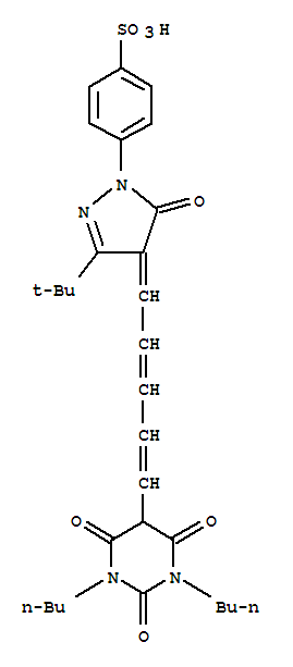 Benzenesulfonic acid,4-[4-[5-(1,3-dibutylhexahydro-2,4,6-trioxo-5-pyrimidinyl)-2,4-pentadien-1-ylidene]-3-(1,1-dimethylethyl)-4,5-dihydro-5-oxo-1H-pyrazol-1-yl]- molecular structure