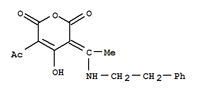 (3Z)-5-acetyl-6-hydroxy-3-{1-[(2-phenylethyl)amino]ethylidene}-2H-pyran-2,4(3H)-dione molecular structure