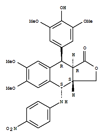 (3aS,4S,9R,9aR)-9-(4-hydroxy-3,5-dimethoxyphenyl)-6,7-dimethoxy-4-[(4-nitrophenyl)amino]-3a,4,9,9a-tetrahydronaphtho[2,3-c]furan-1(3H)-one molecular structure