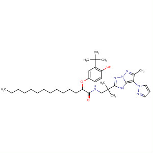 Tetradecanamide,2-[3-(1,1-dimethylethyl)-4-hydroxyphenoxy]-N-[2-methyl-2-[6-methyl-7-(1H-pyrazol-1-yl)-1H-pyrazolo[1,5-b][1,2,4]triazol-2-yl]propyl]- molecular structure