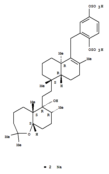 1,4-Benzenediol,2-[[(4aR,5S,8aR)-5-[2-[(5aS,6R,7R,9aS)-decahydro-6-hydroxy-2,2,5a,7-tetramethyl-1-benzoxepin-6-yl]ethyl]-3,4,4a,5,6,7,8,8a-octahydro-2,5,8a-trimethyl-1-naphthalenyl]methyl]-,1,4-bis(hydrogen sulfate), sodium salt (1:2), rel-(+)-