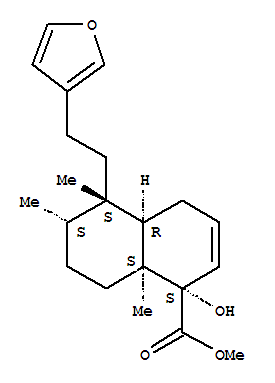 1-Naphthalenecarboxylicacid,5-[2-(3-furanyl)ethyl]-1,4,4a,5,6,7,8,8a-octahydro-1-hydroxy-5,6,8a-trimethyl-,methyl ester, (1a,4aa,5a,6a,8aa)-(+)- molecular structure