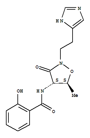 2-hydroxy-N-{2-[2-(1H-imidazol-5-yl)ethyl]-5-methyl-3-oxo-1,2-oxazolidin-4-yl}benzamide molecular structure