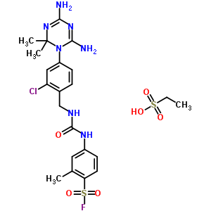 4-[[2-chloro-4-(4,6-diamino-2,2-dimethyl-1,3,5-triazin-1-yl)phenyl]methylcarbamoylamino]-2-methylbenzenesulfonyl Fluoride;ethanesulfonic Acid molecular structure