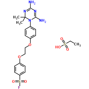 4-[2-[4-(4,6-diamino-2,2-dimethyl-1,3,5-triazin-1-yl)phenoxy]ethoxy]benzenesulfonyl Fluoride;ethanesulfonic Acid molecular structure