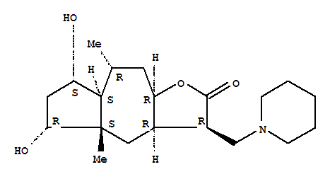 Azuleno[6,5-b]furan-2(3H)-one,decahydro-5,7-dihydroxy-4a,8-dimethyl-3-(1-piperidinylmethyl)-,(3R,3aR,4aS,5R,7S,7aS,8R,9aR)- molecular structure