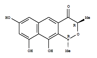 1H-Naphtho[2,3-c]pyran-4(3H)-one,7,9,10-trihydroxy-1,3-dimethyl-, (1R-trans)- molecular structure