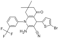 2-amino-4-(5-bromo-2-thienyl)-7,7-dimethyl-5-oxo-1-[3-(trifluoromethyl)phenyl]-1,4,5,6,7,8-hexahydro-3-quinolinecarbonitrile molecular structure