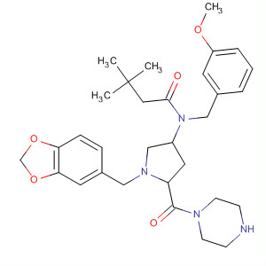 Butanamide,N-[1-(1,3-benzodioxol-5-ylmethyl)-5-(1-piperazinylcarbonyl)-3-pyrrolidinyl]-N-[(3-methoxyphenyl)methyl]-3,3-dimethyl- molecular structure