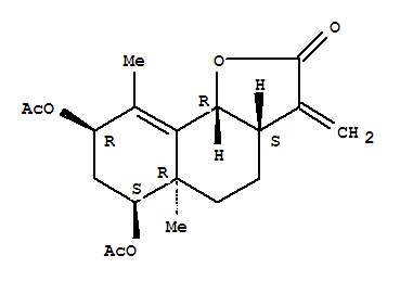 (3aS)-6β,8β-Diacetoxy-3aβ,4,5,5a,6,7,8,9bβ-octahydro-5aα,9-dimethyl-3-methylenenaphtho[1,2-b]furan-2(3H)-one molecular structure