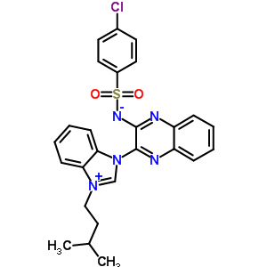 (4-chlorophenyl)sulfonyl-[3-[3-(3-methylbutyl)benzimidazol-3-ium-1-yl]quinoxalin-2-yl]azanide molecular structure