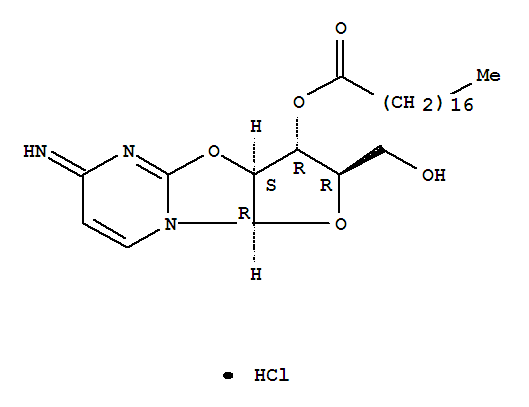 (6E)-2-(hydroxymethyl)-6-imino-2,3,3a,9a-tetrahydro-6H-furo[2',3':4,5][1,3]oxazolo[3,2-a]pyrimidin-3-yl octadecanoate molecular structure