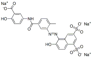 2-Hydroxy-5-[[3-[(2-hydroxy-5,7-disulfo-1-naphtyl)azo]-4-methylphenyl]carbonylamino]benzoic acid trisodium salt molecular structure