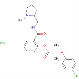 Propanoic acid, 2-(4-chlorophenoxy)-2-methyl-,2-[[[(1-methyl-2-pyrrolidinyl)methyl]amino]carbonyl]phenyl ester,monohydrochloride molecular structure