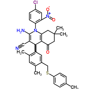 2-amino-1-(4-chloro-2-nitrophenyl)-4-(2,4-dimethyl-5-{[(4-methylphenyl)sulfanyl]methyl}phenyl)-7,7-dimethyl-5-oxo-1,4,5,6,7,8-hexahydroquinoline-3-carbonitrile
