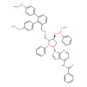 Adenosine,N-benzoyl-5'-O-[bis(4-methoxyphenyl)phenylmethyl]-2'-deoxy-,3'-(O,O-diphenyl phosphorothioate) molecular structure