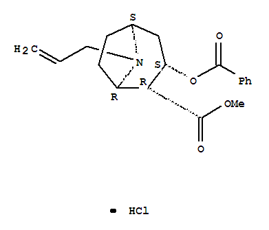 8-Azabicyclo(3.2.1)octane-2-carboxylic acid, 3-(benzoyloxy)-8-(2-prope nyl)-, methyl ester, hydrochloride, (1R-(exo,exo))- molecular structure