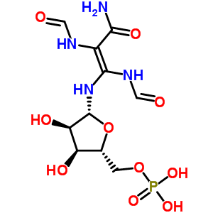 N-[(1E)-3-amino-1,2-bis(formylamino)-3-oxoprop-1-en-1-yl]-5-O-phosphono-beta-D-ribofuranosylamine molecular structure