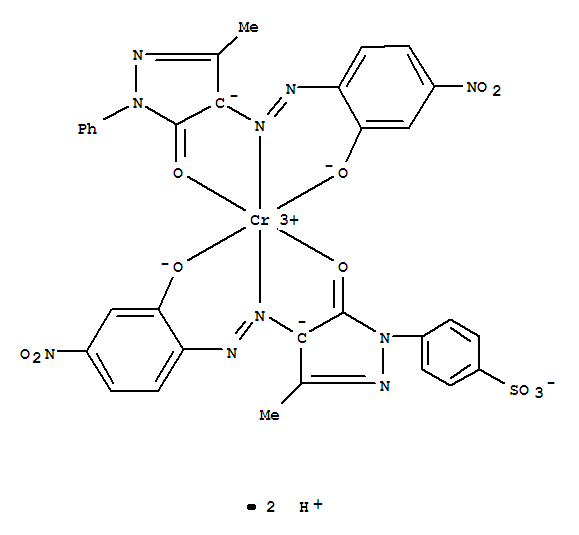 Chromate, [2,4-dihydro-4-[(2-hydroxy-4-nitrophenyl)azo]-5-methyl-2-phenyl-3H-pyrazol-3-onato][2,4-dihydro-4-[(2-hydroxy-4-nitrophenyl)azo]-5-methyl-2-(4-sulfophenyl)-3H-pyrazol-3-onato]-, dihydrogen molecular structure