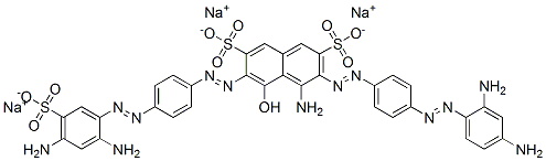 4-Amino-3-[[4-[(2,4-diaminophenyl)azo]phenyl]azo]-6-[[4-[(2,4-diamino-5-sulfophenyl)azo]phenyl]azo]-5-hydroxy-2,7-naphthalenedisulfonic acid trisodium salt molecular structure