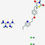 3-(diaminomethylidene)-1,1-dimethylguanidine;5-[[4-[2-(5-ethylpyridin-2-yl)ethoxy]phenyl]methyl]-1,3-thiazolidine-2,4-dione;dihydrochloride molecular structure