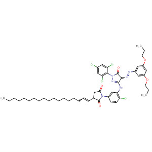 2,5-Pyrrolidinedione,1-[4-chloro-3-[[4-[(3,5-dipropoxyphenyl)azo]-4,5-dihydro-5-oxo-1-(2,4,6-trichlorophenyl)-1H-pyrazol-3-yl]amino]phenyl]-3-(octadecenyl)- molecular structure