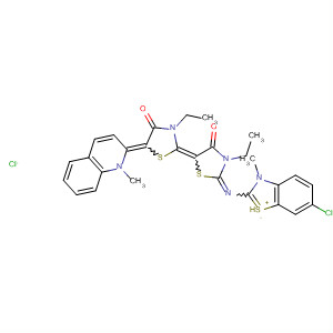 Benzothiazolium,6-chloro-2-[[3-ethyl-5-[3-ethyl-5-(1-methyl-2(1H)-quinolinylidene)-4-oxo-2-thiazolidinylidene]-4-oxo-2-thiazolidinylidene]amino]-3-methyl-,chloride molecular structure