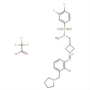 Benzenesulfonamide,N-[[trans-3-[2-chloro-3-(1-pyrrolidinylmethyl)phenoxy]cyclobutyl]methyl]-3,4-difluoro-N-methyl-, 2,2,2-trifluoroacetate (1:1) molecular structure
