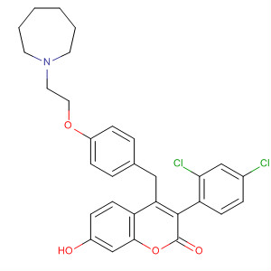 2H-1-Benzopyran-2-one,3-(2,4-dichlorophenyl)-4-[[4-[2-(hexahydro-1H-azepin-1-yl)ethoxy]phenyl]methyl]-7-hydroxy- molecular structure