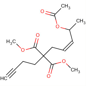Propanedioic acid,2-[(2Z)-4-(acetyloxy)-2-penten-1-yl]-2-(3-butyn-1-yl)-, 1,3-dimethyl ester molecular structure